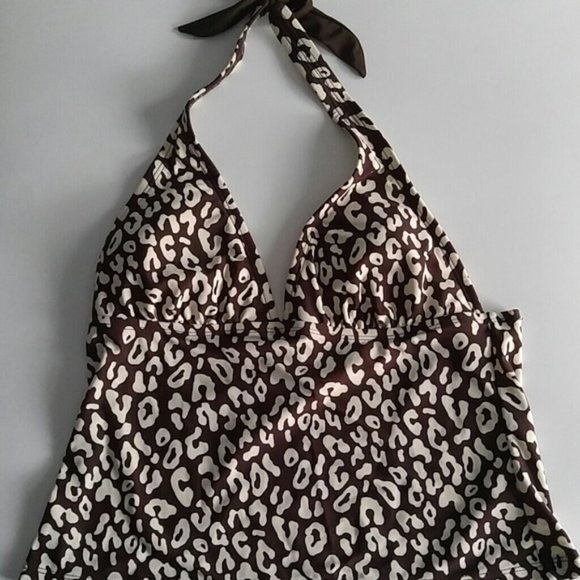 Issac Mizrahi Brown Cream Leopard Tankini - Picture 1 of 3